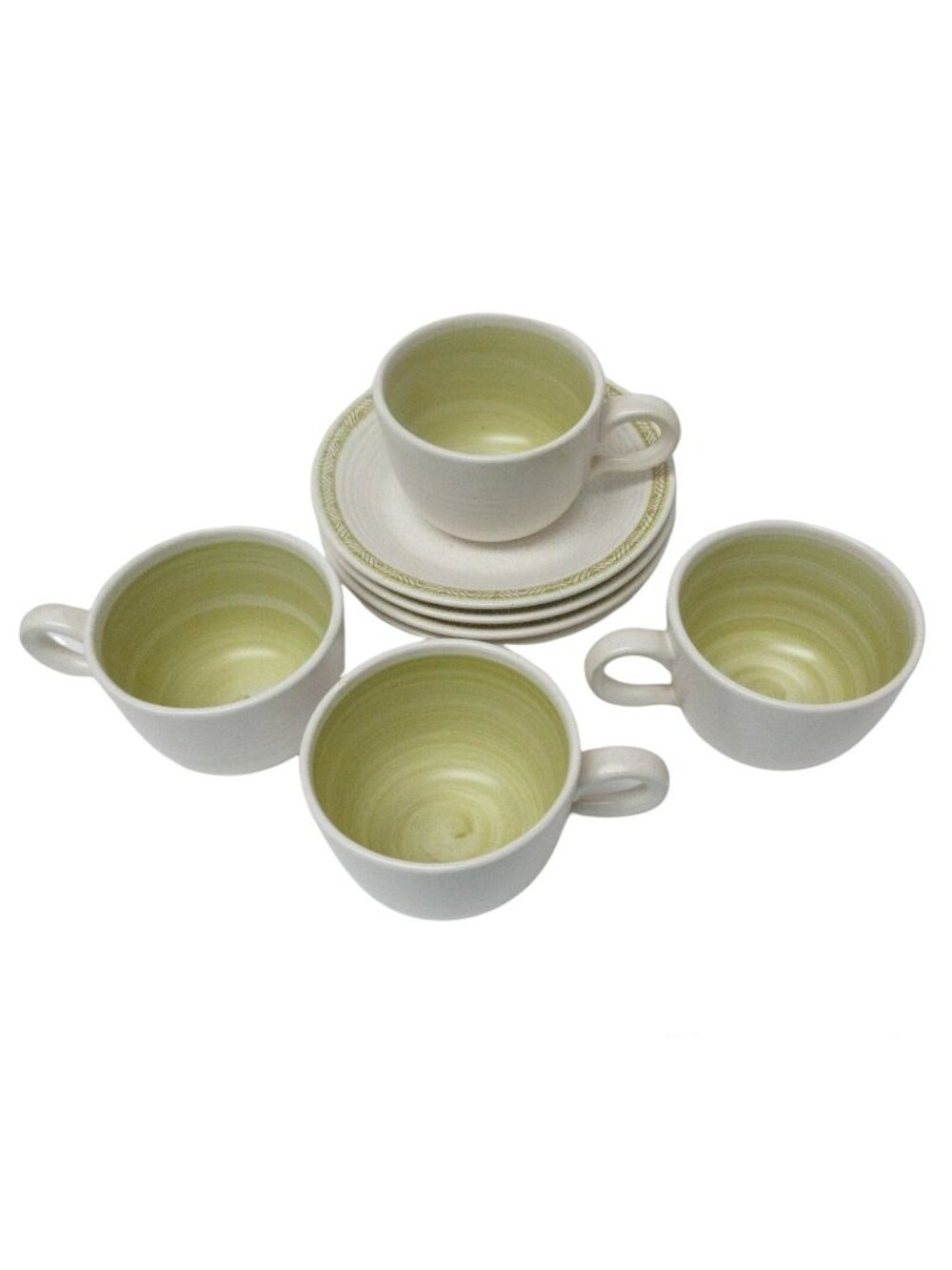 Vintage Franciscan Earthenware Hacienda Green Cups & Saucers Set of 4